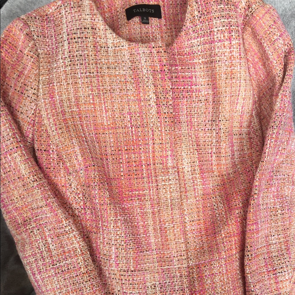 Talbots peach/pink tweed Peplum jacket.